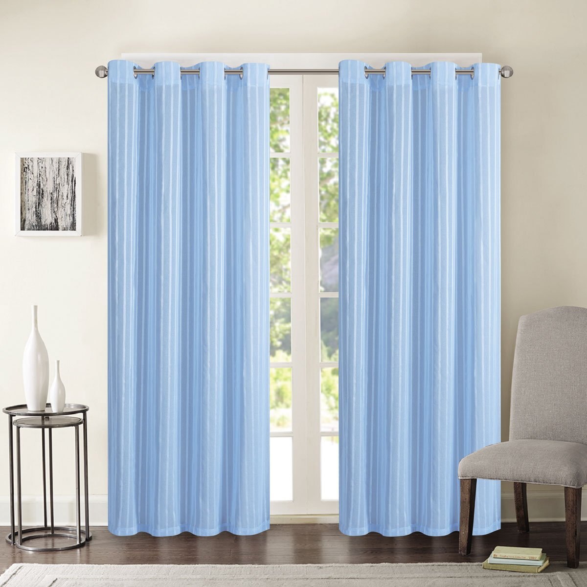 Cortina un Panel 1.37X2.25 Arillo Santa Gasa Semi Transparente Azul Chd Home