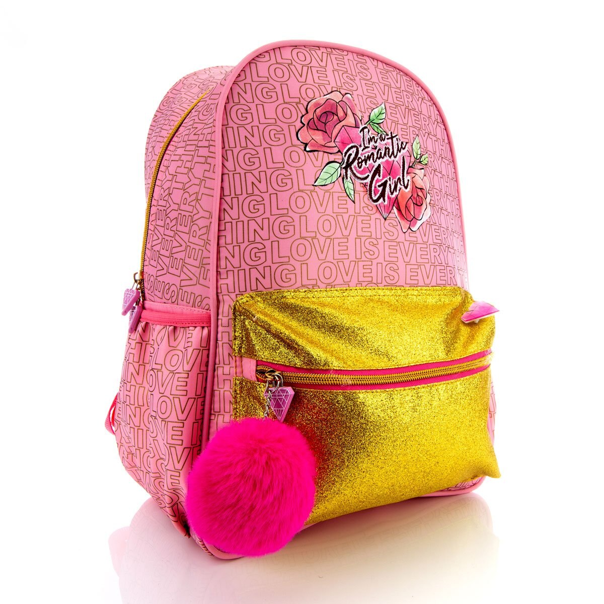 Mochila Rosa de Polinesios con Pompon Como Llavero