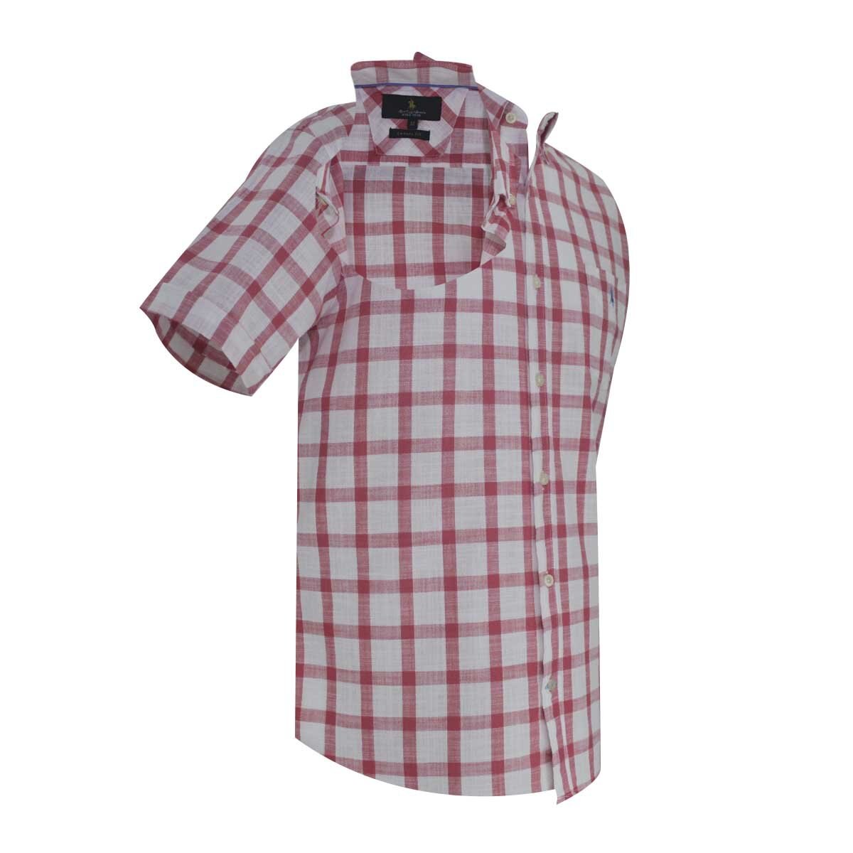 Camisa Manga Corta a Cuadros Rojo Polo Club para Caballero