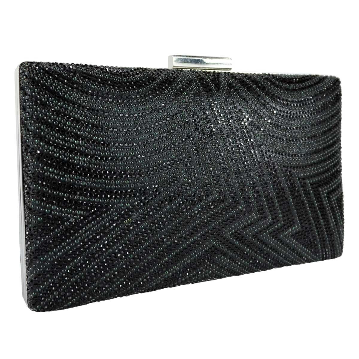 Bolsa de Noche Negra con Brillos Y Pedreria Huser para Dama