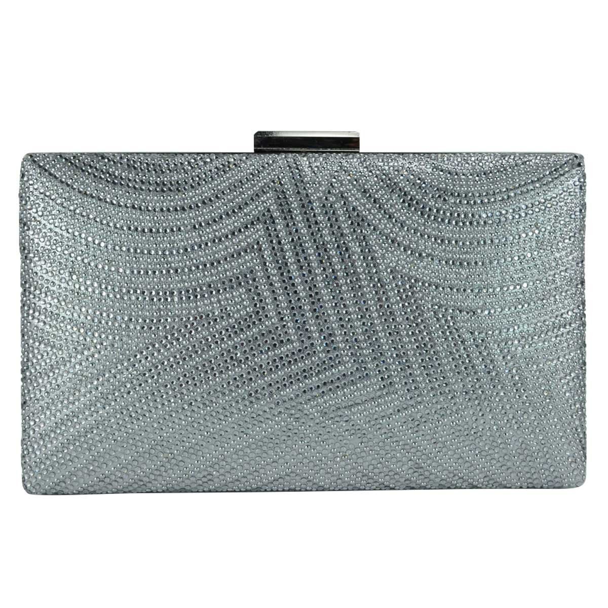 Bolsa de Noche Plata }Con Brillos Y Pedreria Huser