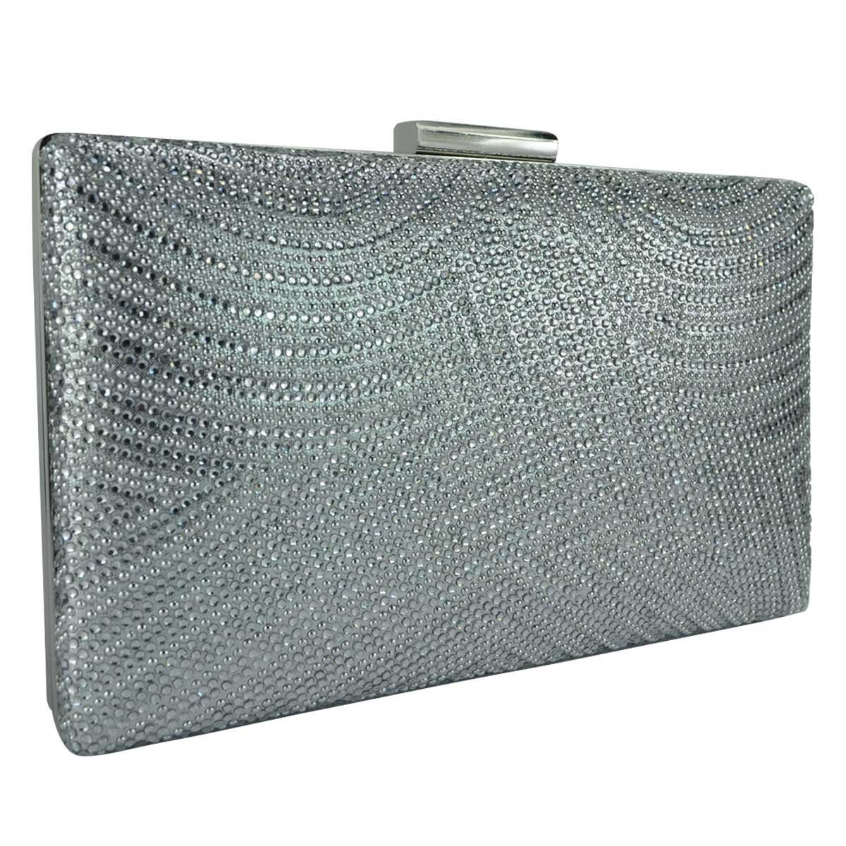 Bolsa de Noche Plata }Con Brillos Y Pedreria Huser