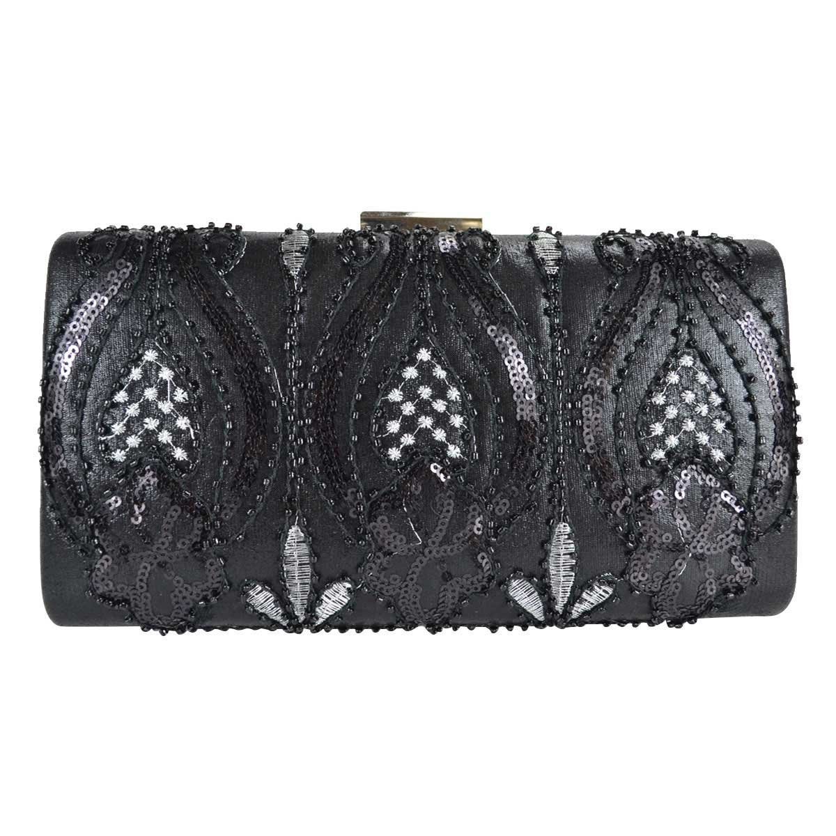 Cartera Negra de Noche con Brillos Y Pedrería Huser para Dama