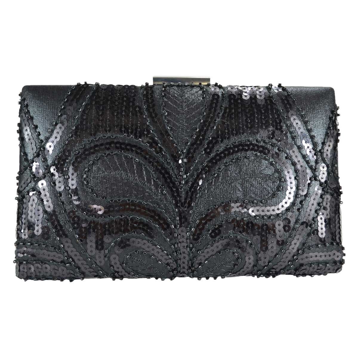 Cartera Negra con Brillos Y Pedrería Huser para Dama