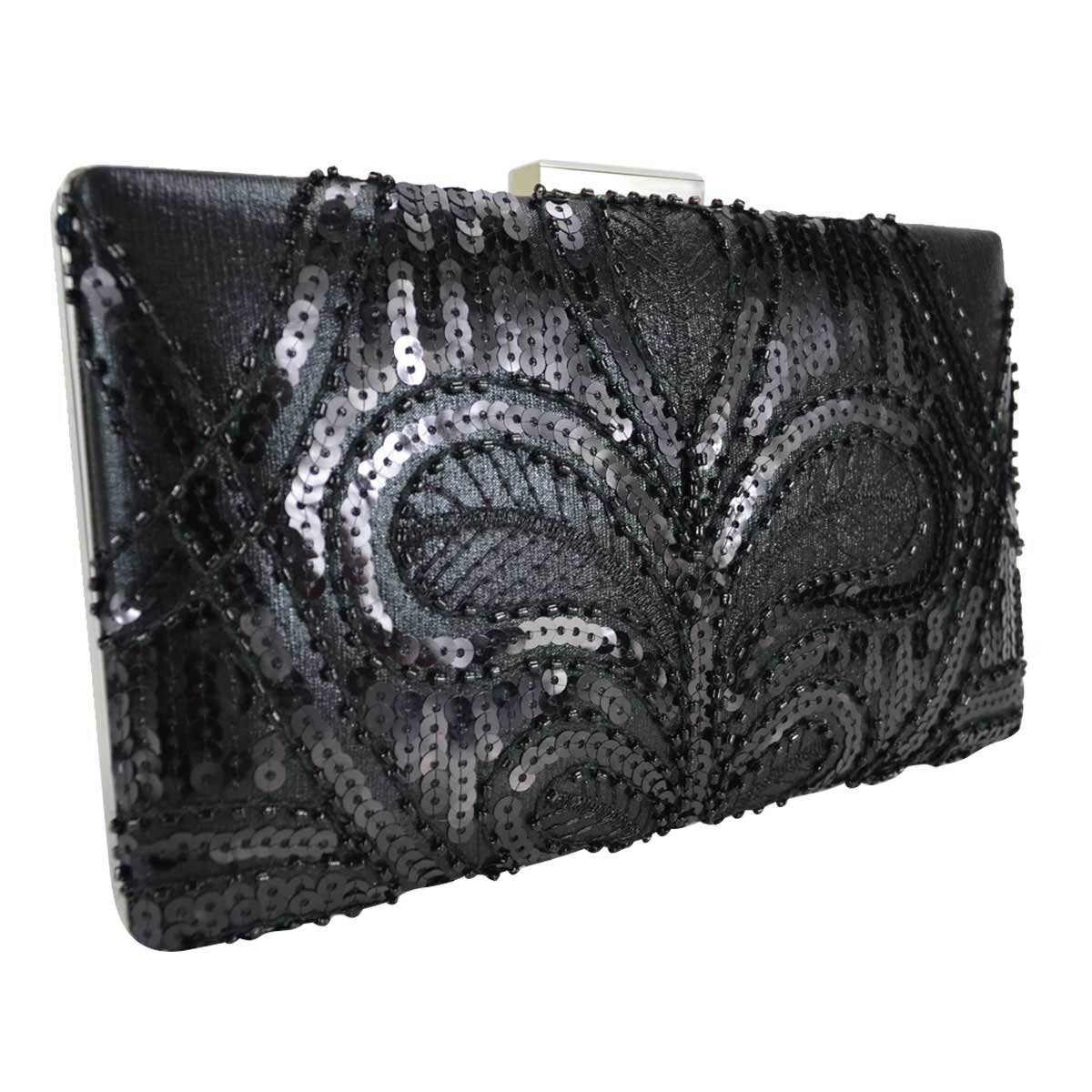 Cartera Negra con Brillos Y Pedrería Huser para Dama