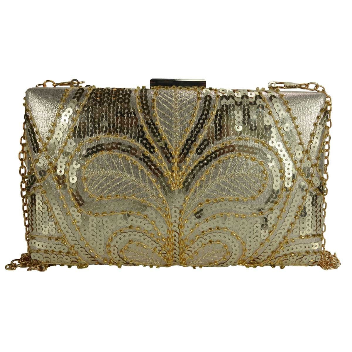 Cartera Dorada de Noche con Brillos Y Pedrería Huser para Dama