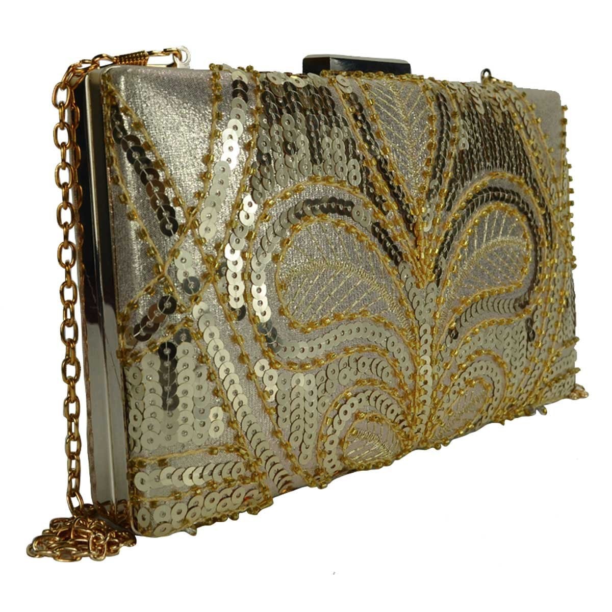 Cartera Dorada de Noche con Brillos Y Pedrería Huser para Dama