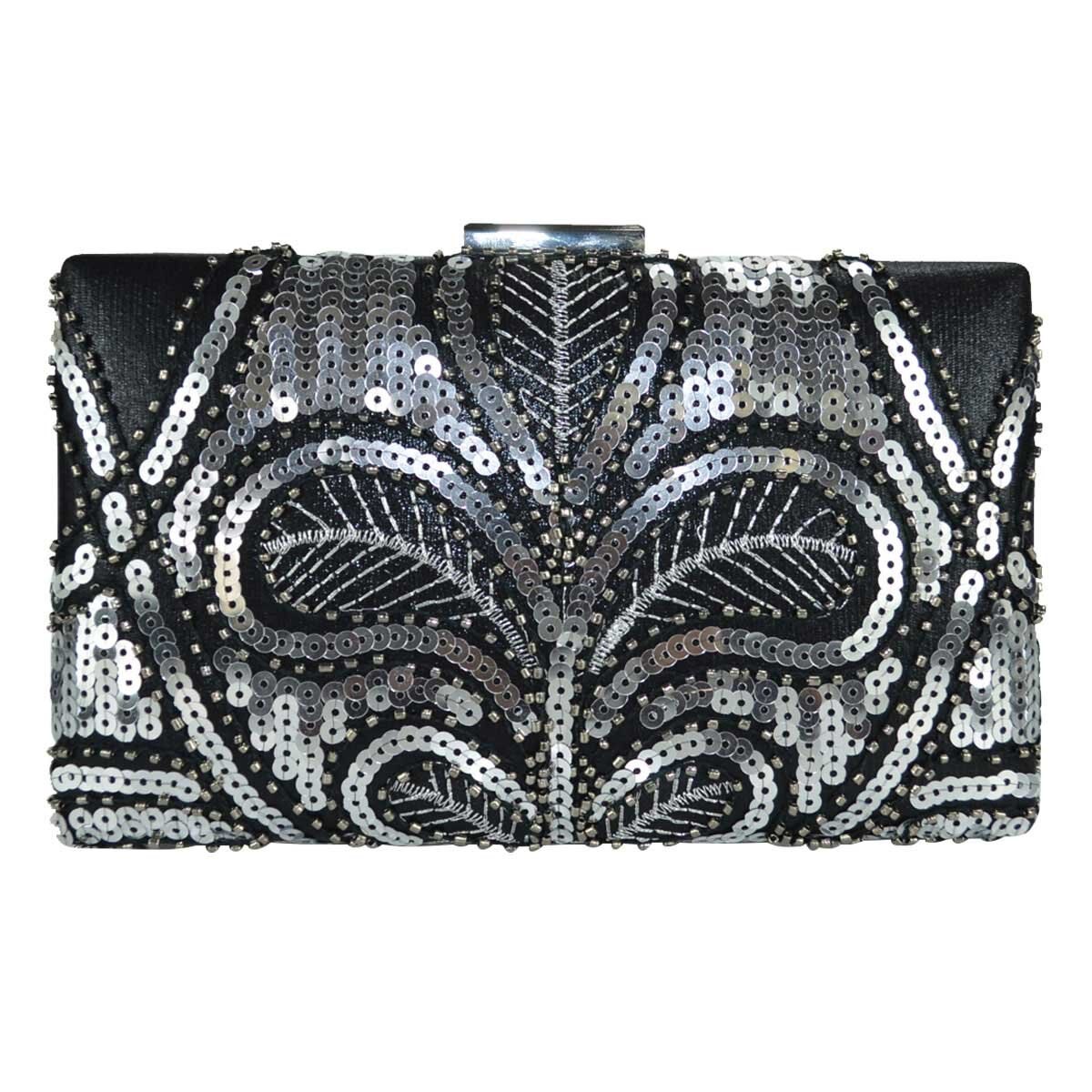 Cartera Plateada de Noche con Brillos Y Pedrería Huser para Dama