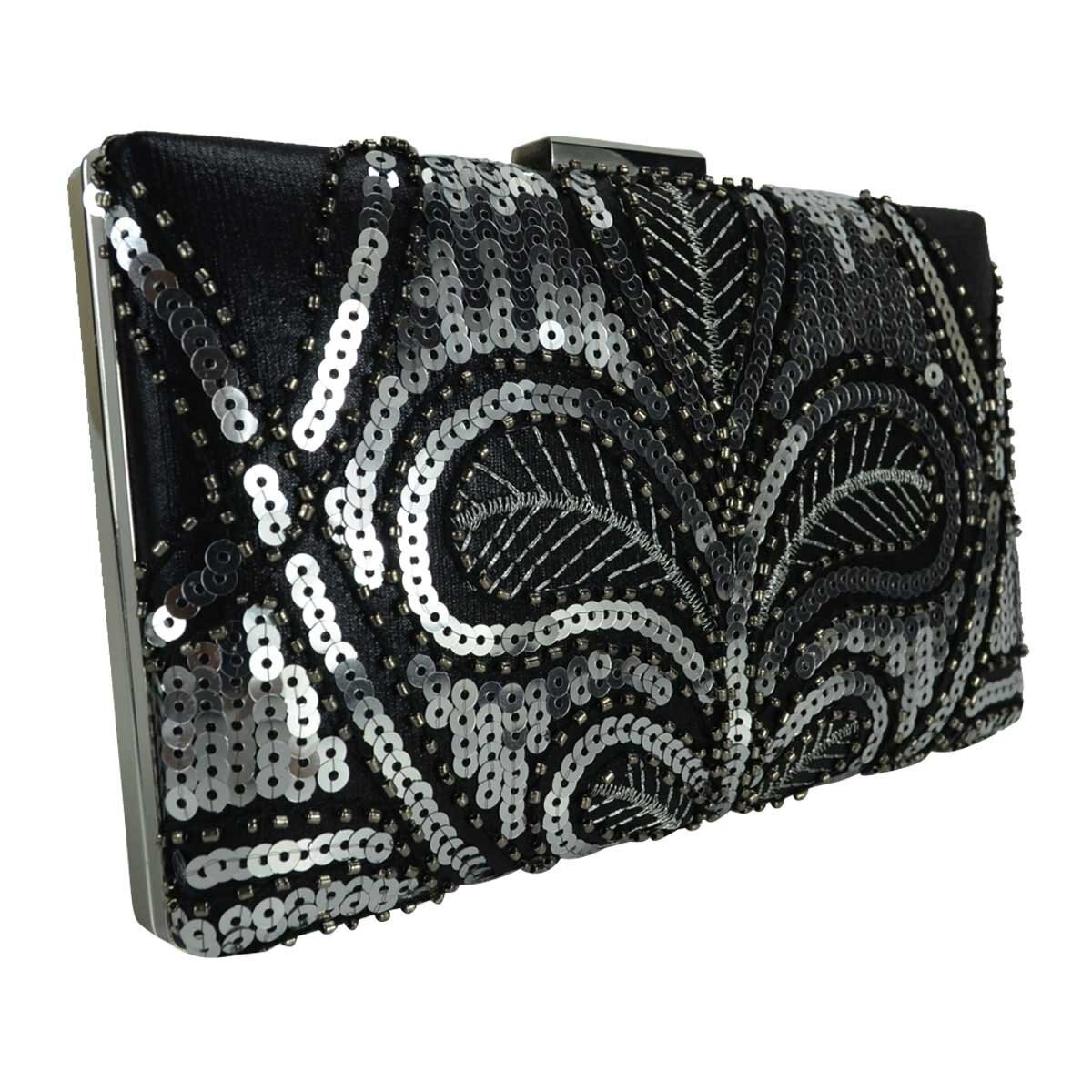 Cartera Plateada de Noche con Brillos Y Pedrería Huser para Dama