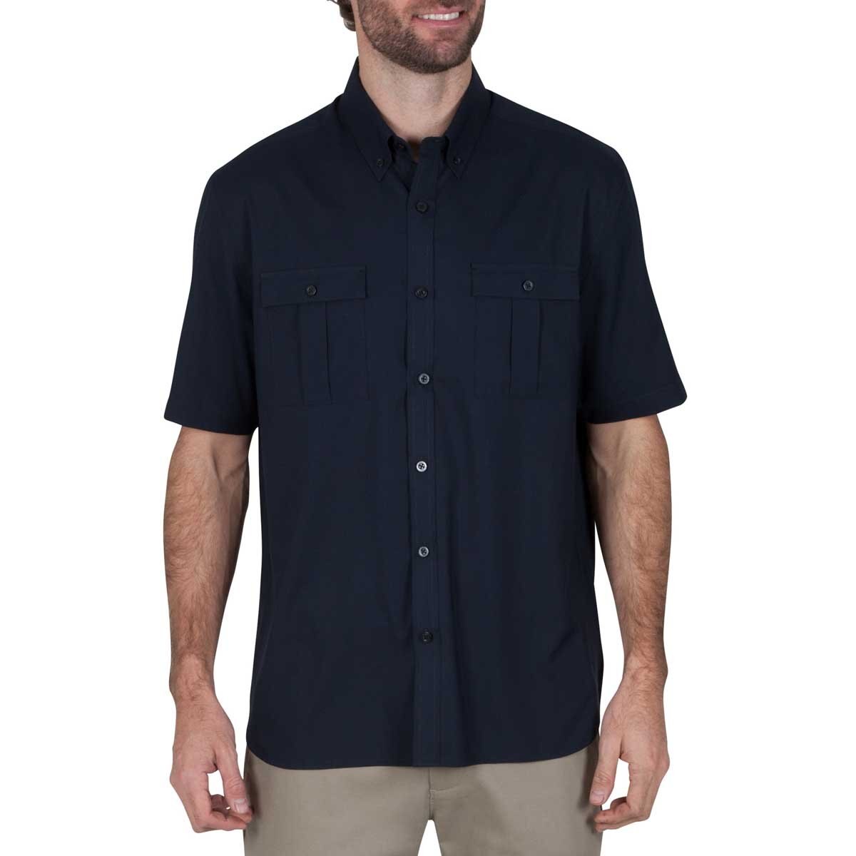 Camisa para Caballero Travel Manga Corta Lisa Azul Obscuro Haggar