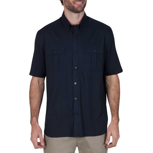 Camisa para Caballero Travel Manga Corta Lisa Azul Obscuro Haggar