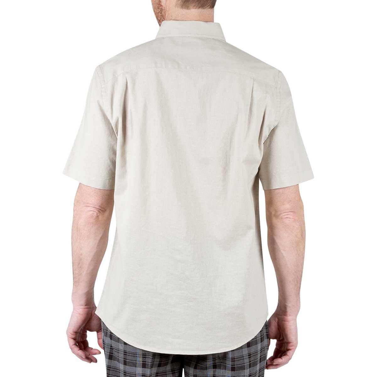 Camisa para Caballero Manga Corta Lisa Café Claro Mezcla de Lino Haggar