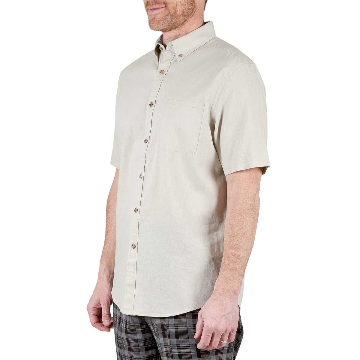 Camisa para Caballero Manga Corta Lisa Café Claro Mezcla de Lino Haggar