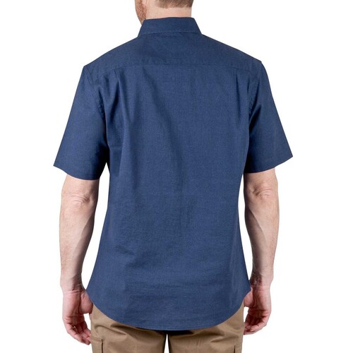 Camisa para Caballero Manga Corta Lisa Azul Obscuro Mezcla de Lino Haggar