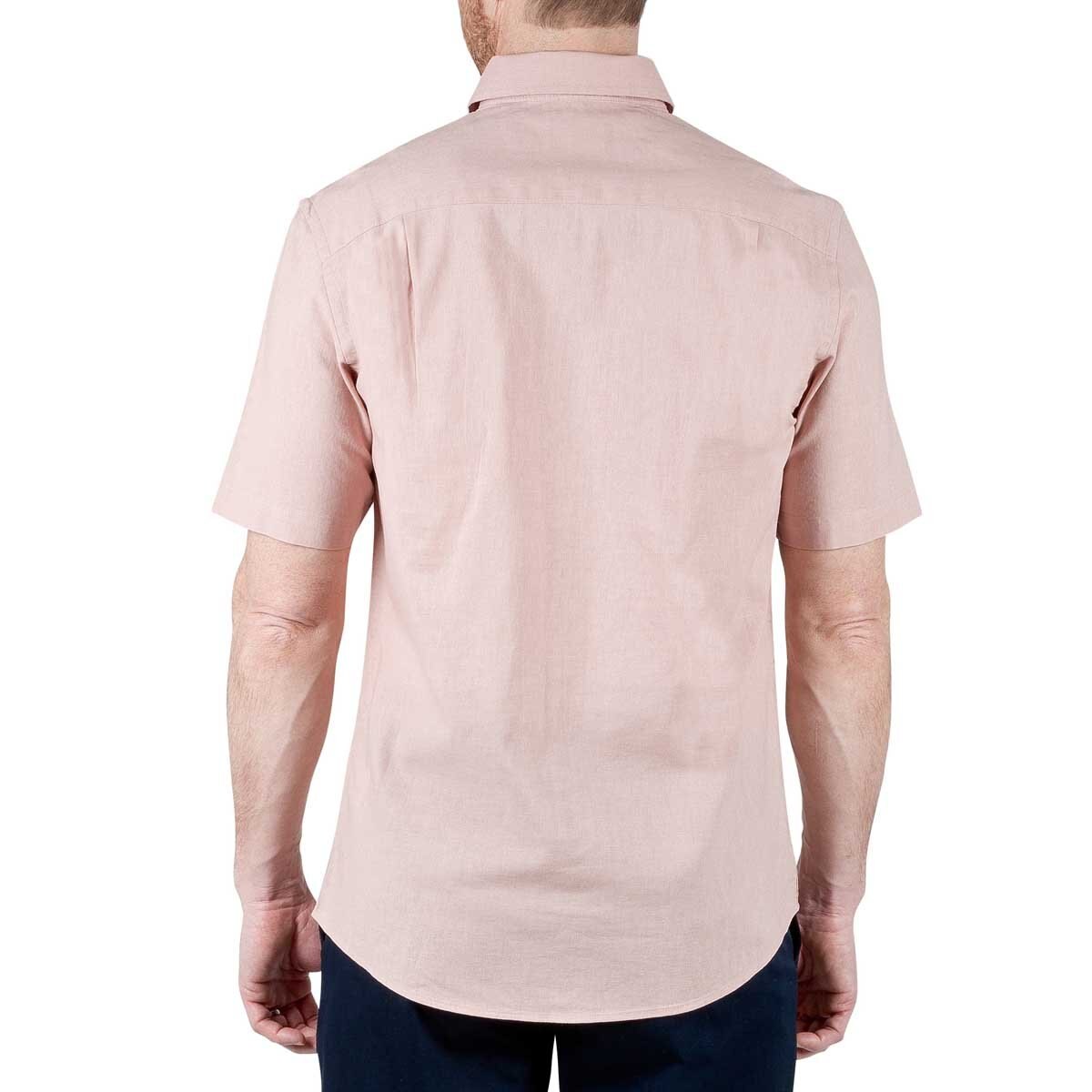 Camisa para Caballero Manga Corta Lisa Rosa Mezcla de Lino Haggar