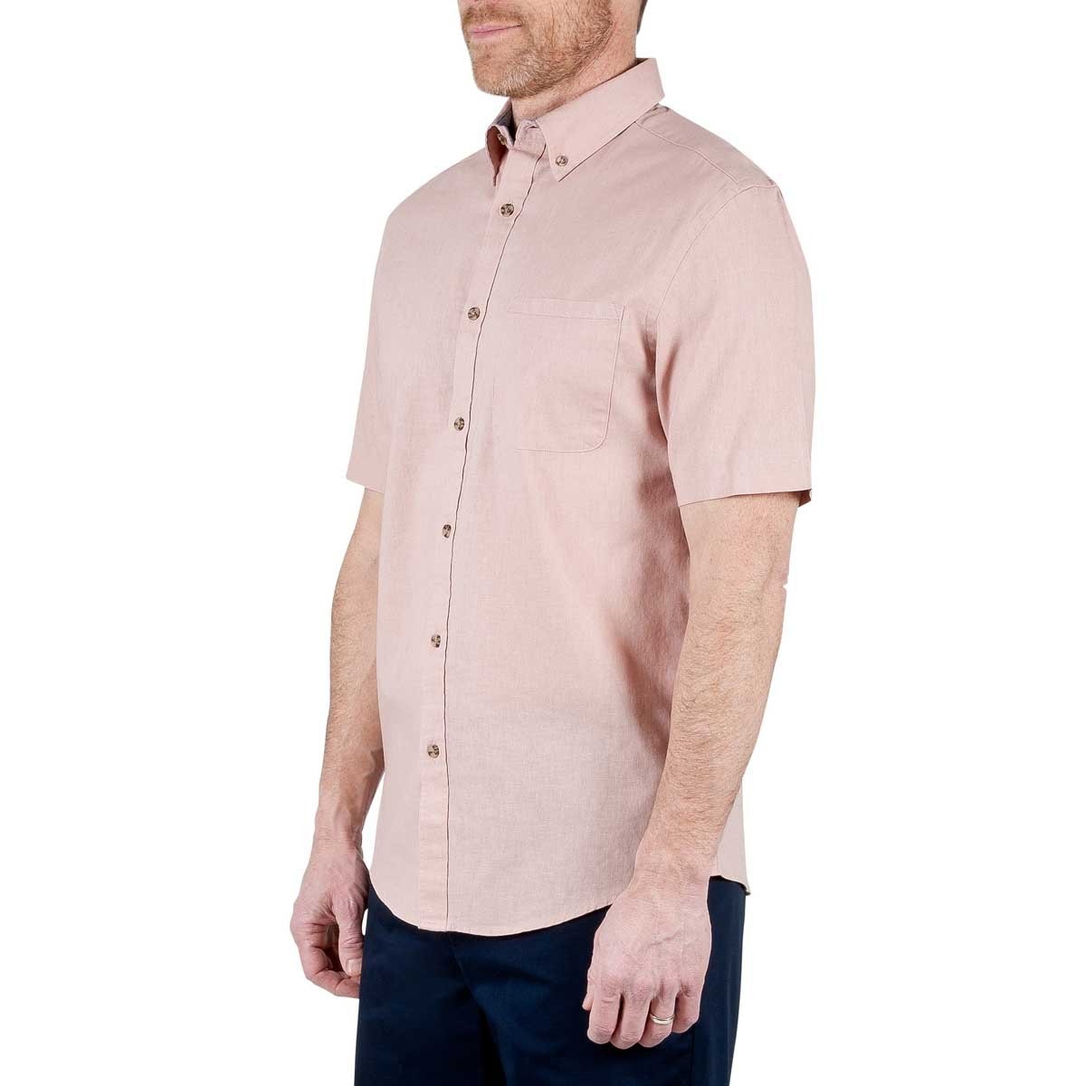 Camisa para Caballero Manga Corta Lisa Rosa Mezcla de Lino Haggar