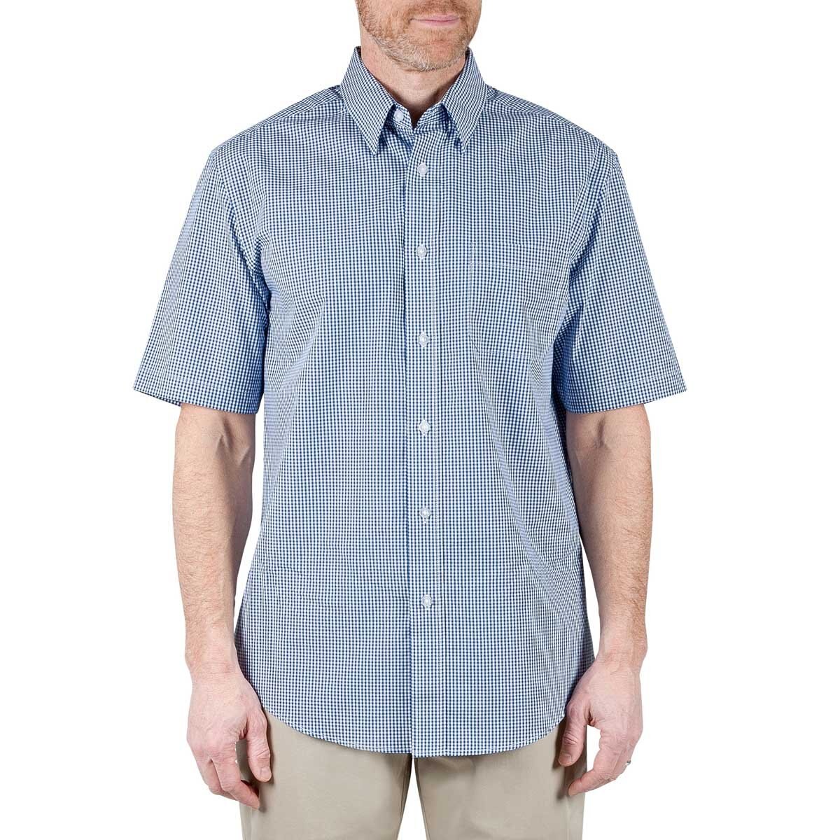 Camisa para Caballero Manga Corta Mini Cuadros Azul Obscuro Haggar