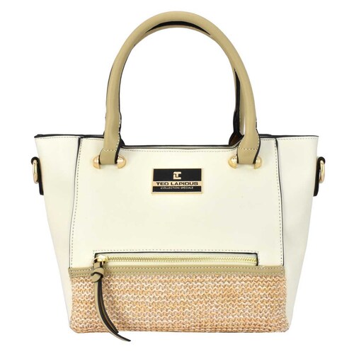 Bolso Satchel Marfil con Textura Frontal Ted Lapidus