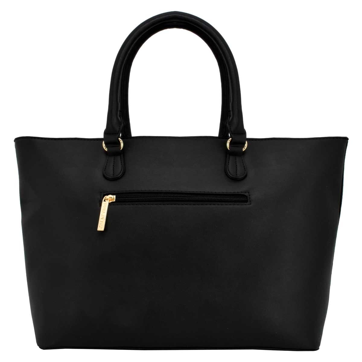 Bolso Tote Negro con Detalles Florales Y Monedero Chatties