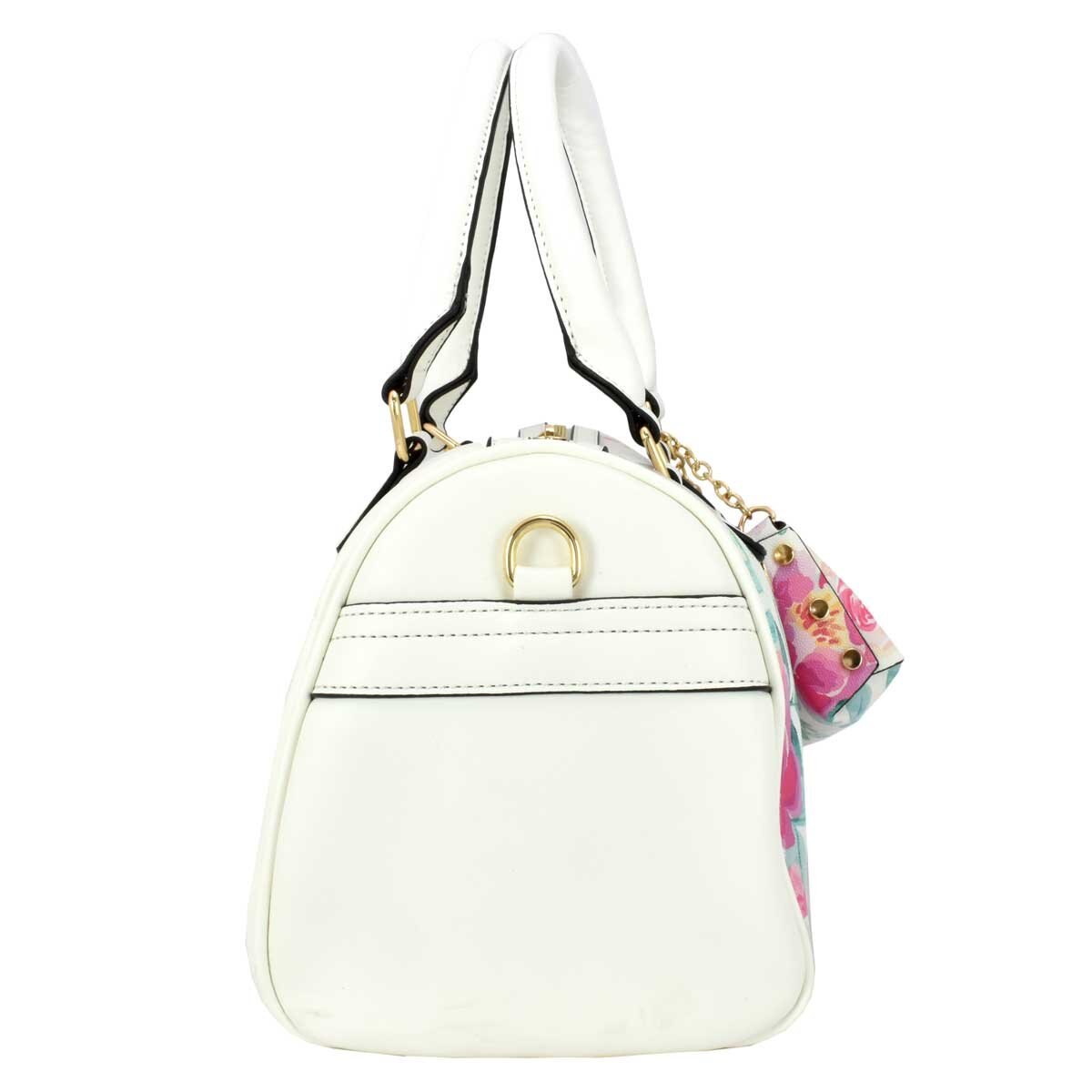 Bolso Bowler Blanco con Detalles Florales Y Monedero Chatties