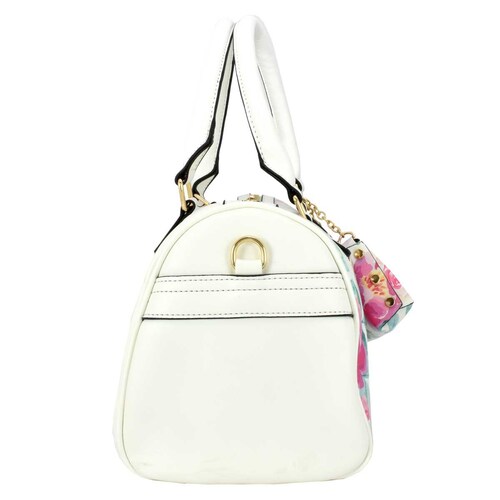 Bolso Bowler Blanco con Detalles Florales Y Monedero Chatties