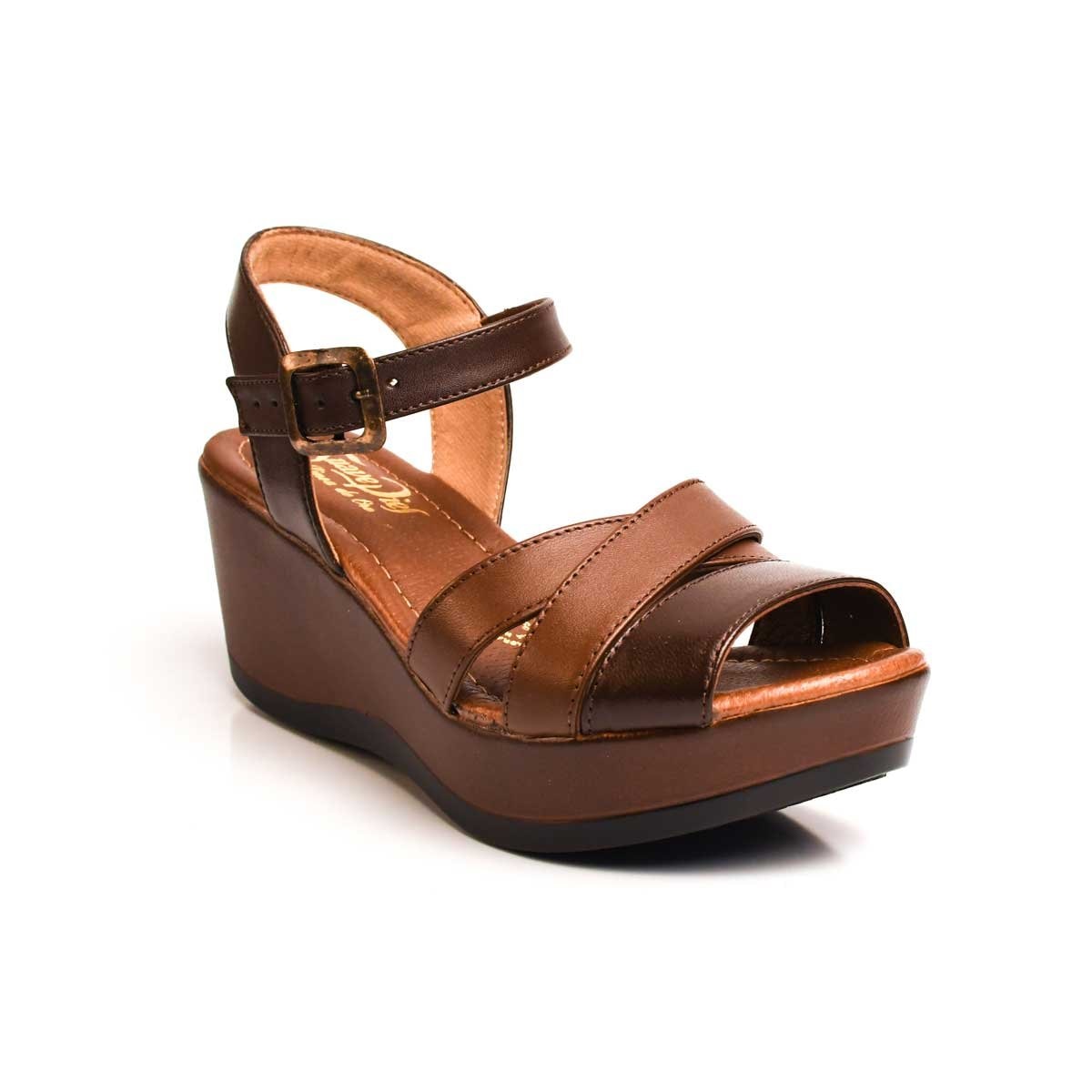 Sandalia Café con Cuña Y Ajuste Pulsera Suave Pies