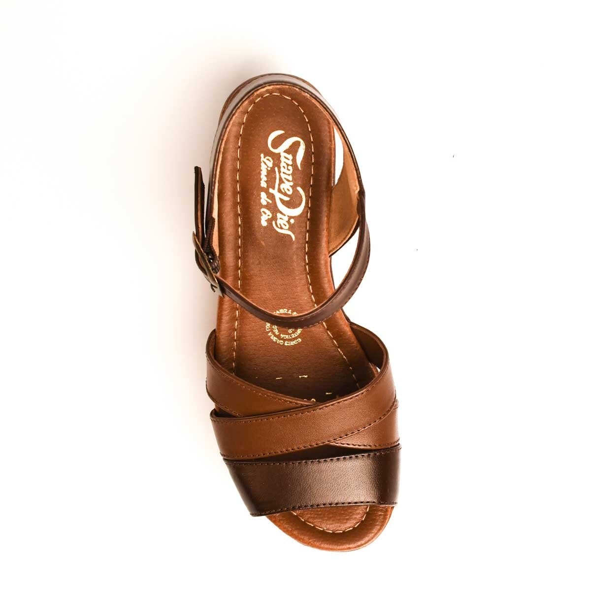 Sandalia Café con Cuña Y Ajuste Pulsera Suave Pies