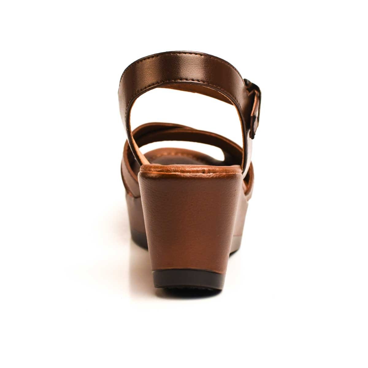 Sandalia Café con Cuña Y Ajuste Pulsera Suave Pies