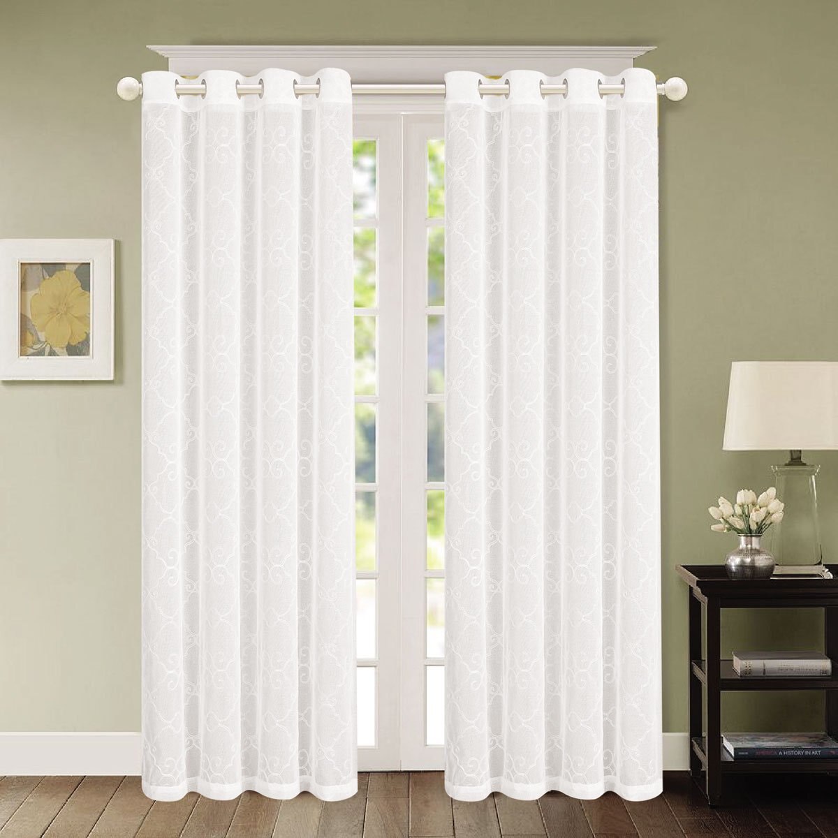 Cortina 1 Panel 1.37X2.25 Gasa Bordada Brisbane Blanco Chd Home