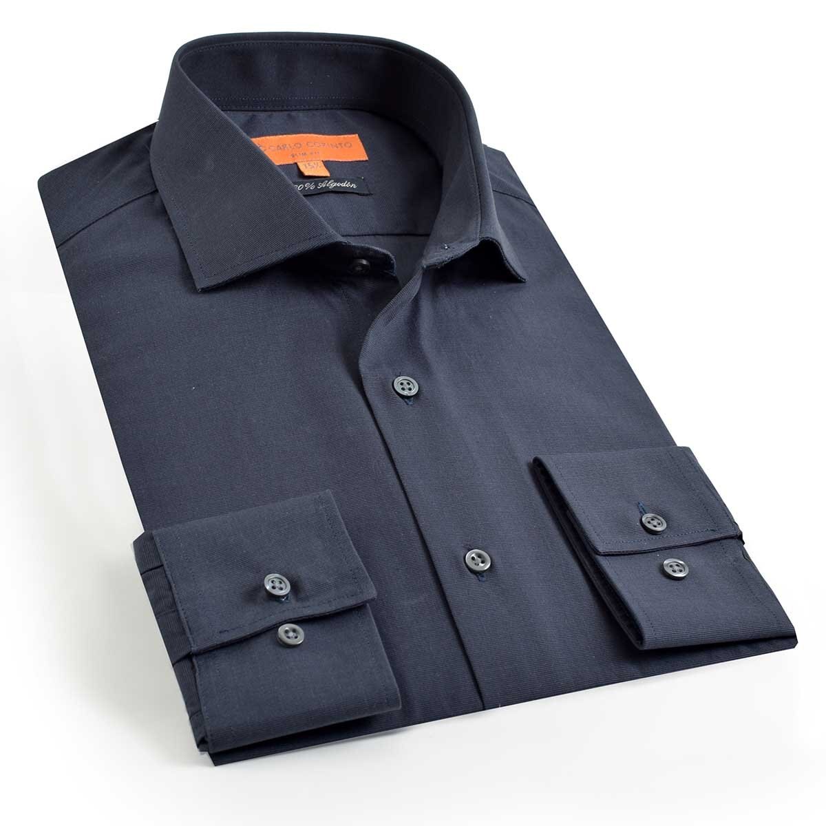 Camisa de Vestir Azul Obscuro para Caballero Carlo Corinto Slim Fit