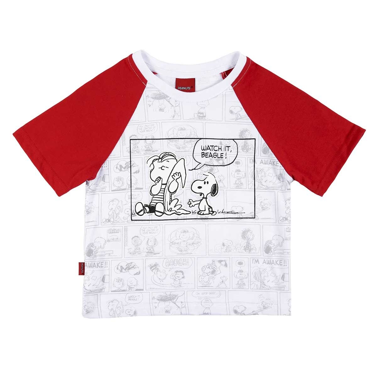 Playera para Niño Manga Ranglan Blanco con Rojo Snoopy