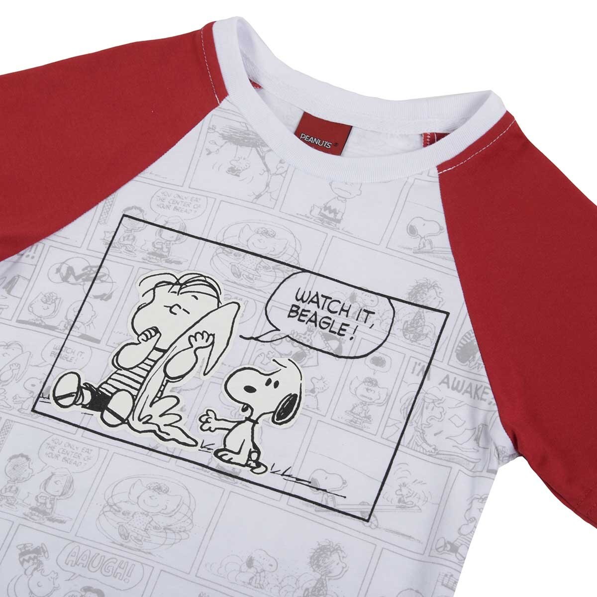 Playera para Niño Manga Ranglan Blanco con Rojo Snoopy