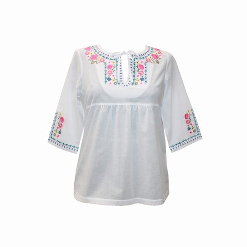Blusa Blanca Lisa con Bordado Loren´s