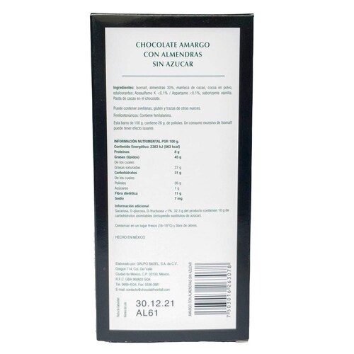 Chocolate Amargo con Almendras 100 G  Basel