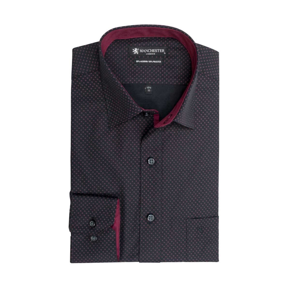 Camisa de Vestir Cuadros Vino Combinado para Caballero Manchester