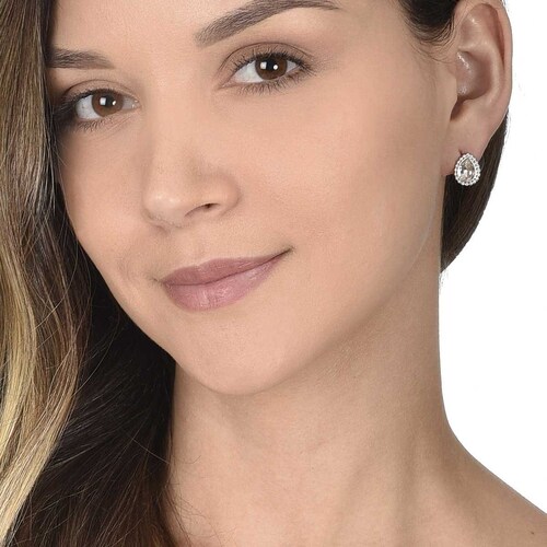 Set de 3 Aretes Plateados Tipo Botón con Cristal Color Claro Napier