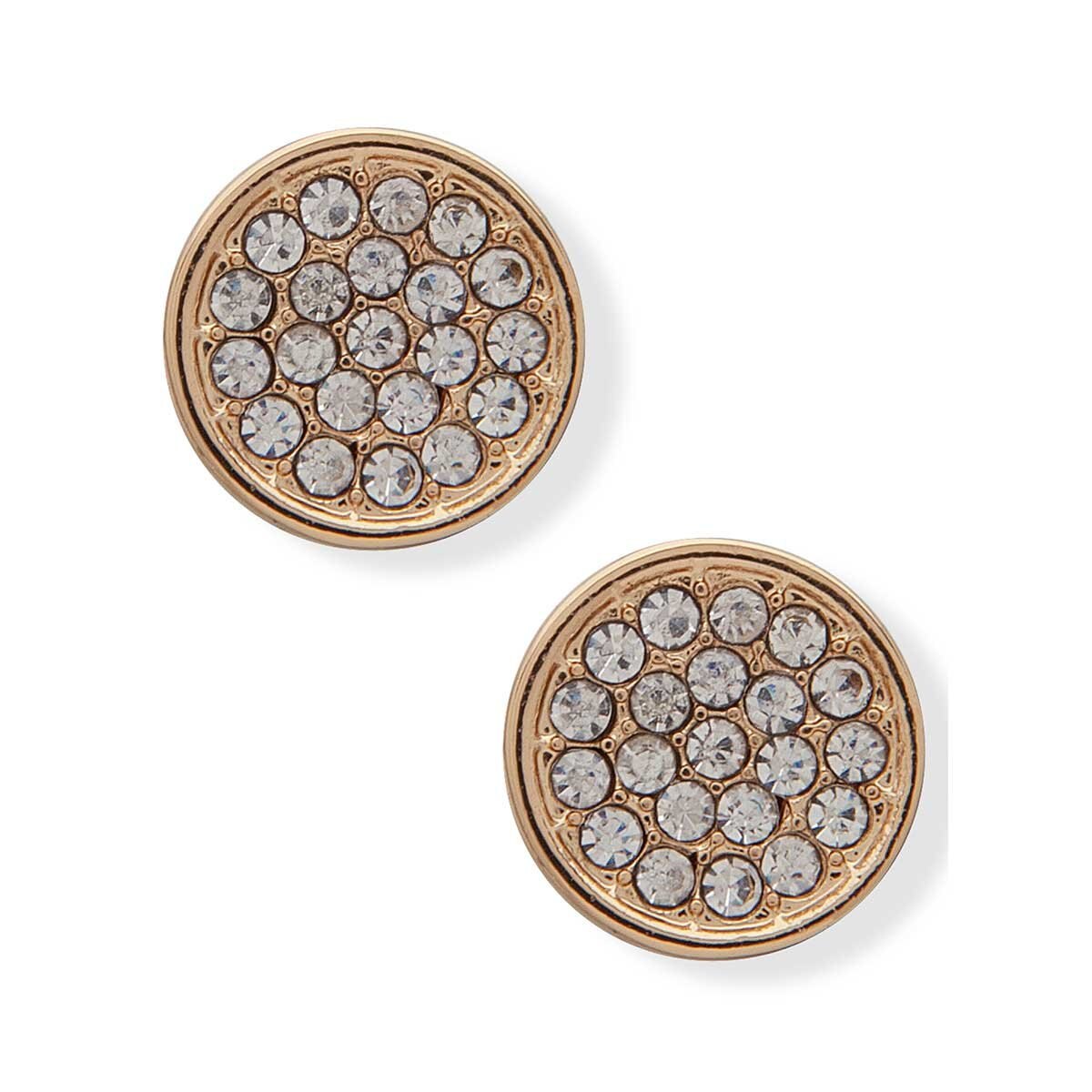 Aretes Dorados Tipo Botón con Cristal Color Claro en Pavé You\'re Invited