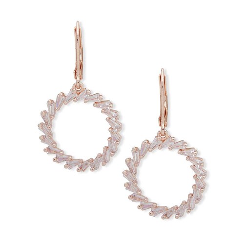 Aretes Oro Rosado con Colgante en Forma Del Rehilete con Cristal Color Claro You\'re Invited