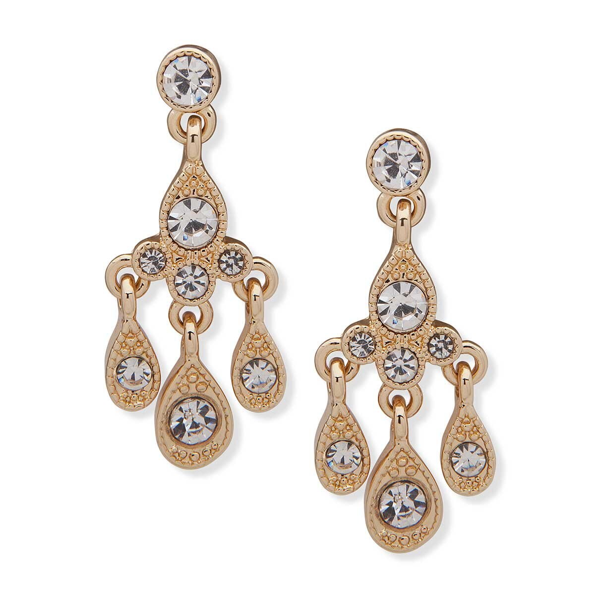 Aretes Dorados Tipo Multicolgante en Forma de Candelabro con Cristal Color Claro You\'re Invited