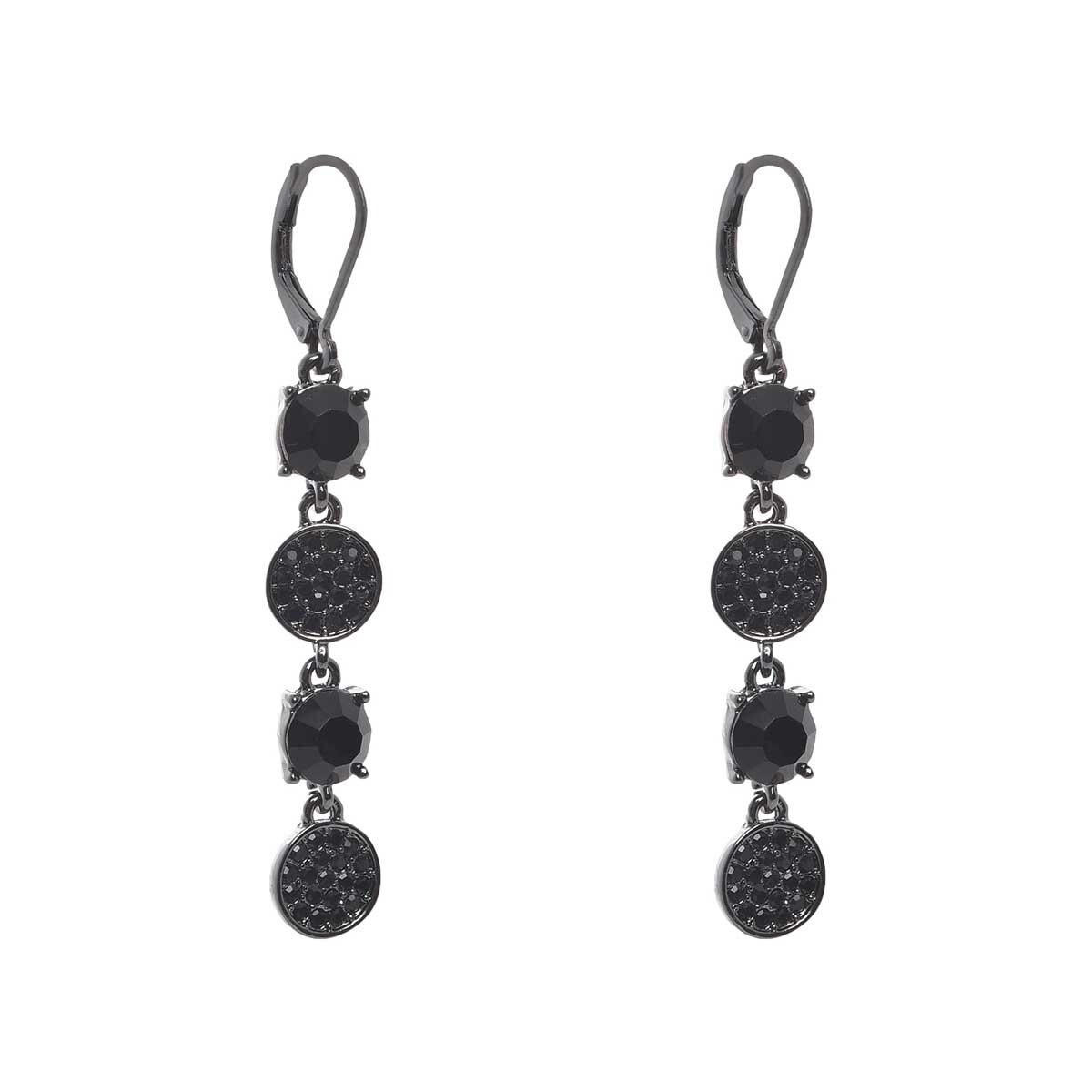 Aretes Gunmetal con Cuádruple Colgante en Formas Geométricas con Resina Color Negro Nine West