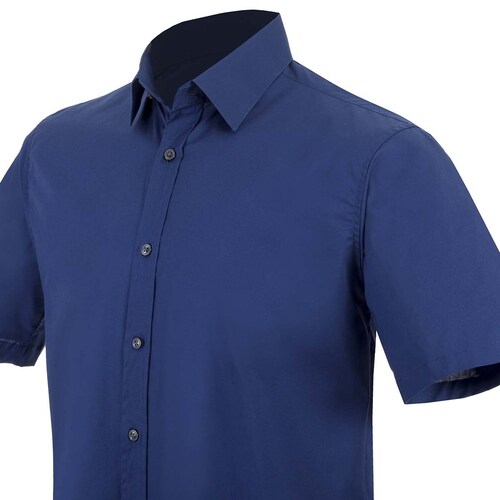 Camisa Manga Corta Lisa Azul Marino para Caballero Bruno Magnani