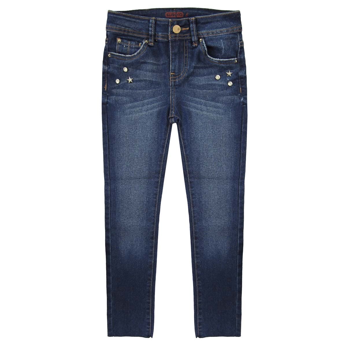 Jeans Skinny con Destruccion Y Pedreria al Frente Fukka para Niña