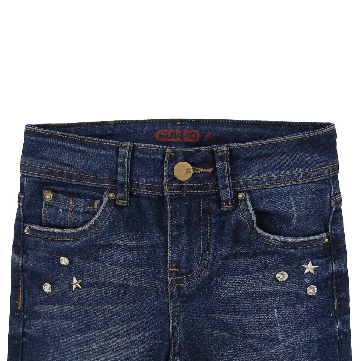 Jeans Skinny con Destruccion Y Pedreria al Frente Fukka para Niña