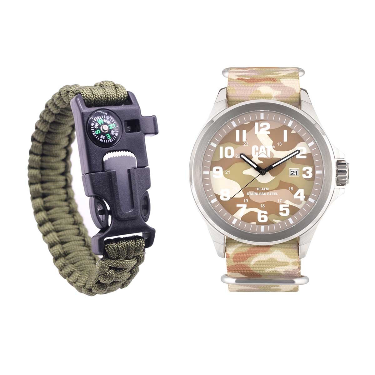 Set Box de Reloj y Brazalete Verde Claro Caterpillar para Caballero