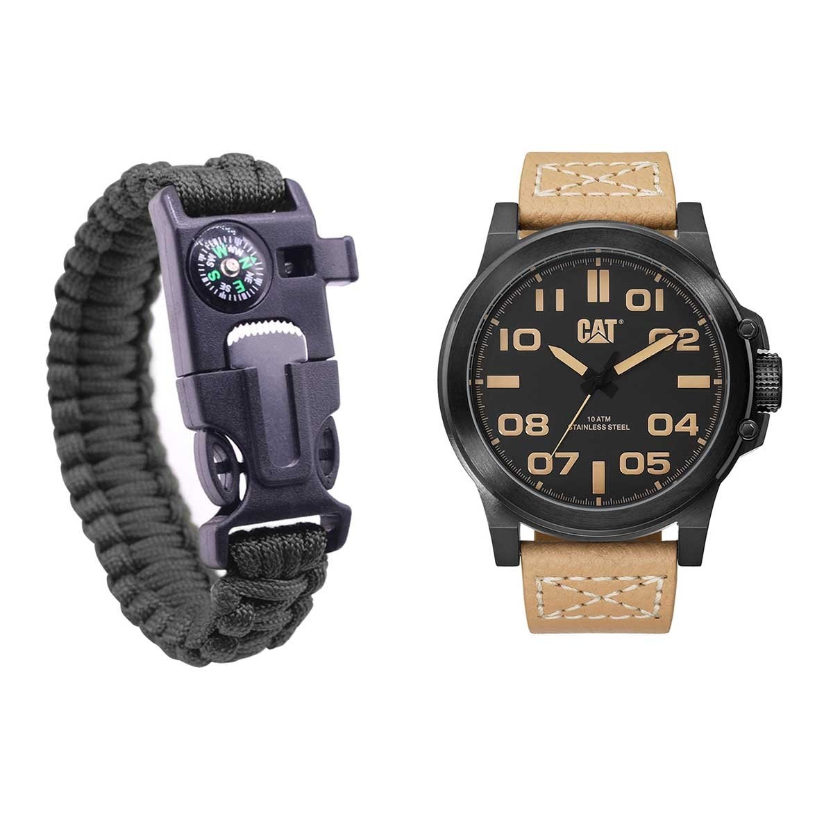 Set Box de Reloj y Brazalete Beige Caterpillar para Caballero