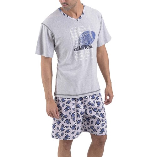 Pijama para Caballero Playera Manga Corta Gris Combinada con Short Star West