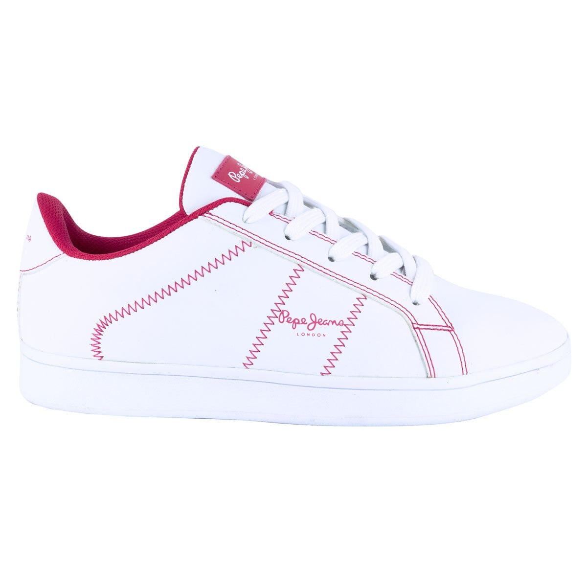 Tenis Casual Dama Blanco Costuras Contraste Rosa Pepe Jeans