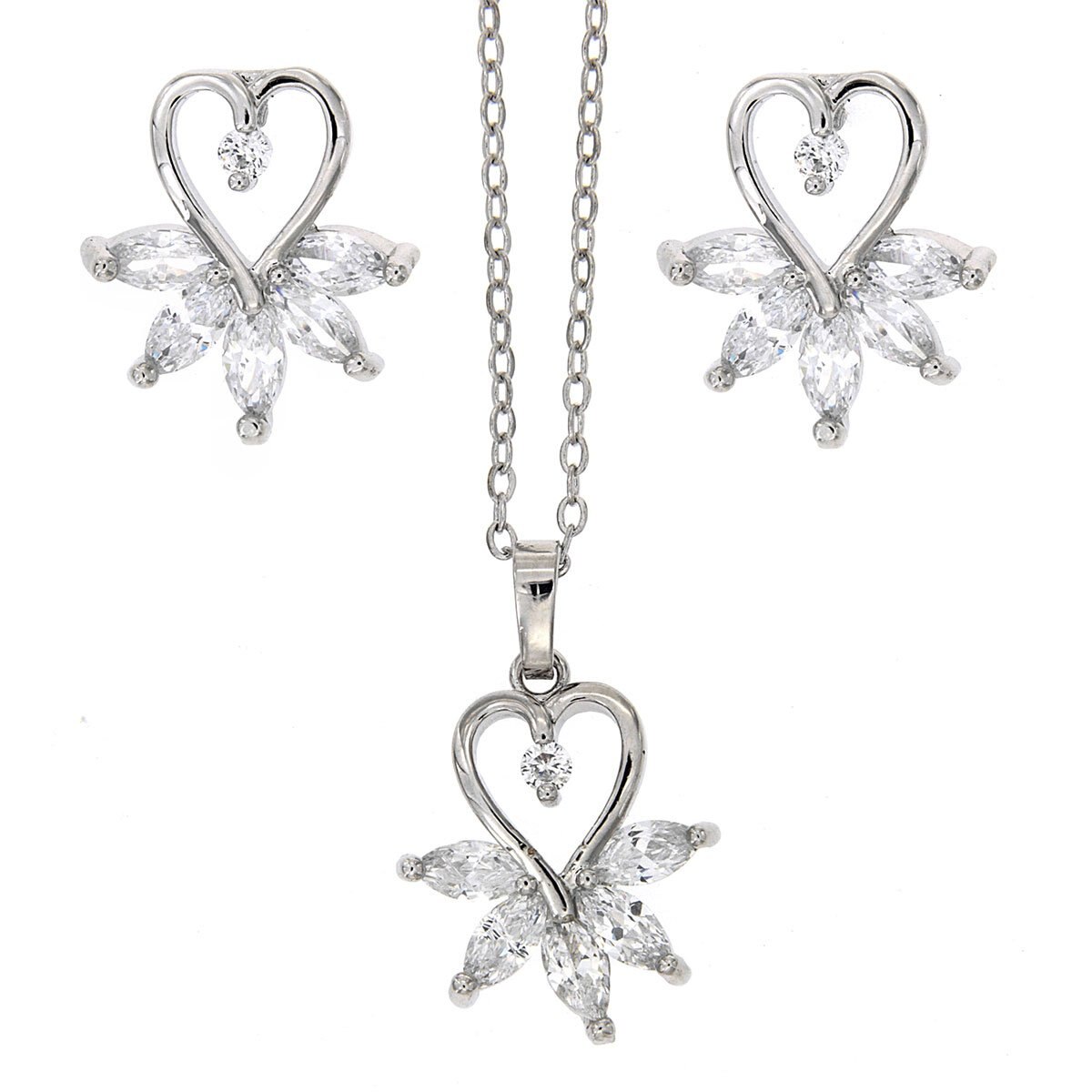 Juego Cadena con Dije Y Aretes con Navettes Blancas Farfalla Bonetti