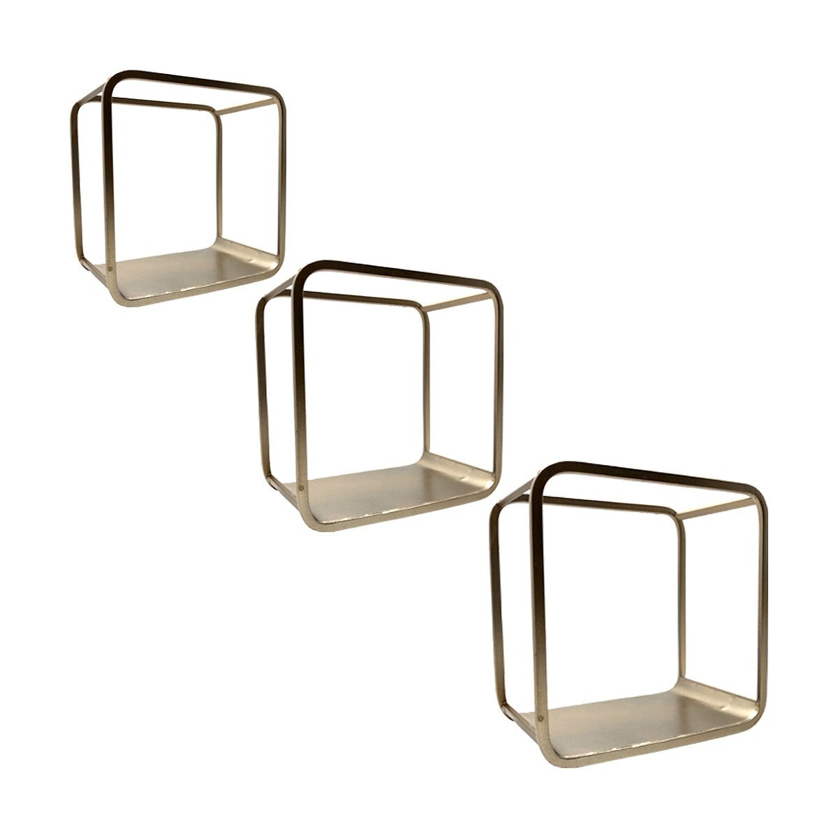 Home Nature Set de 3 Estantes Cuadrados de Metal Plata