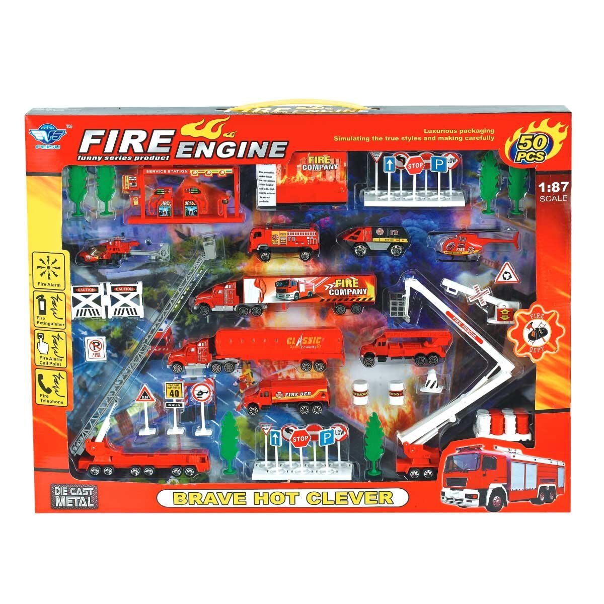 Set de Ciudad Apaga Fuegos Car 50 Pz Feisu